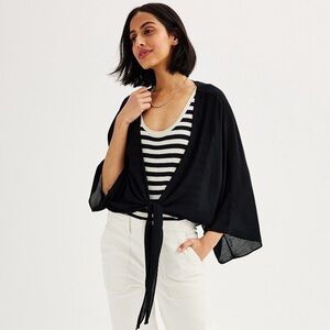 NWT Sonoma Tie Front Kimono Ruana Black One Size - fits Size Large to 2X